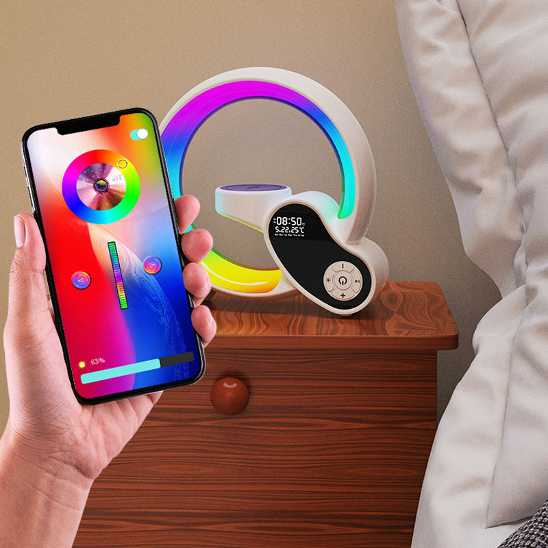 Q shaped 3in1 speaker with lights adjustment app